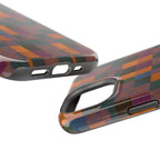 Impact-Resistant Phone Case — Retro Checkerboard Pattern, Fractyl wireless charging iphone 18 pro case shown in an angled close-up highlighting the printed checkerboard finish.