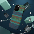 Green Geometric Stripe Phone Case — Impact-Resistant, wireless charging iphone 16 pro max case floating with metallic accents and geometric decor.