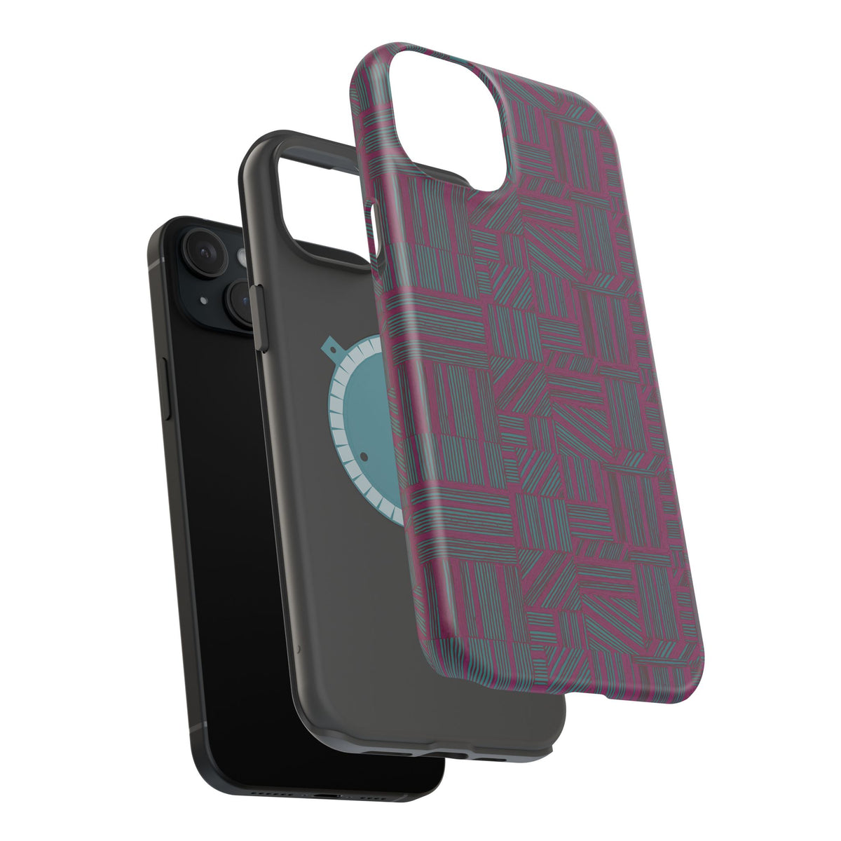 Slim Protective iPhone 16 ProMax Case With MagSafe, Dual-Layer Plum Geometric Design