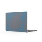 Stylish angle of the Blue Raindrop Matte MacBook Case by Printify, emphasizing a unique waterproof laptop decal pattern. This blue macbook case embodies minimal style and is an excellent everyday carry choice. A thoughtful birthday gift for her or a practical tech accessory for students and teachers, this matte laptop cover ensures a modern touch to any workspace.