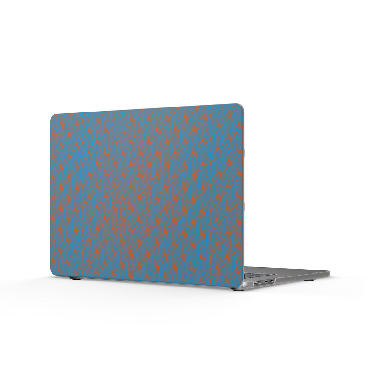 Stylish angle of the Blue Raindrop Matte MacBook Case by Printify, emphasizing a unique waterproof laptop decal pattern. This blue macbook case embodies minimal style and is an excellent everyday carry choice. A thoughtful birthday gift for her or a practical tech accessory for students and teachers, this matte laptop cover ensures a modern touch to any workspace.