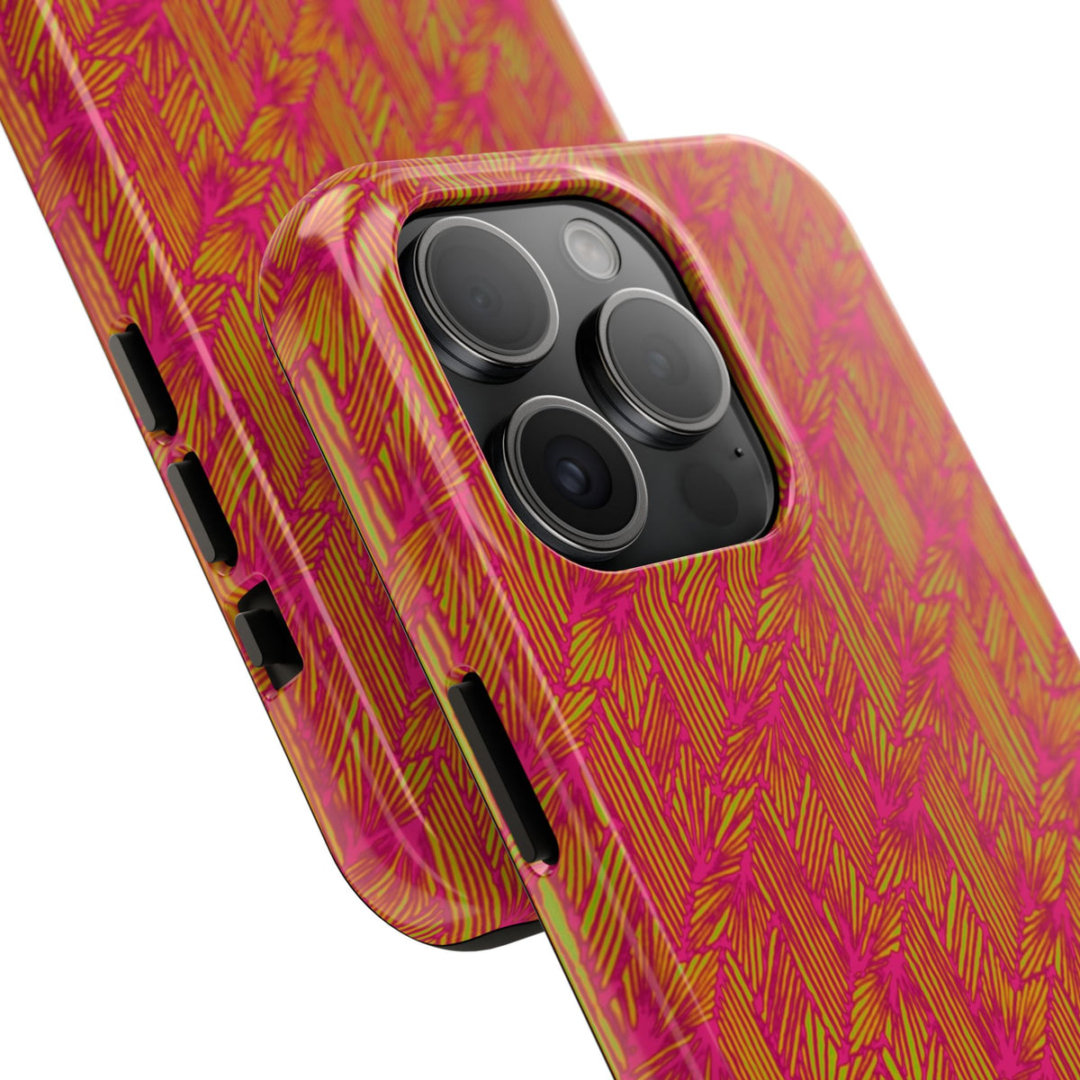 Tough Phone Case — Vibrant Tropical Herringbone Pattern, impact resistant iphone 17 case with removable outer shell and inner liner