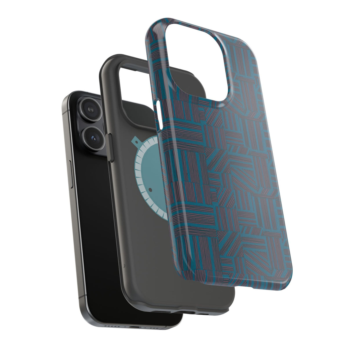 Impact Resistant Phone Case-20% OFF Entire Order, And Free Shipping, Teal Geometric MagSafe case shown in an exploded three-layer view; impact resistant iphone 17 case-20% OFF Entire Order, and Free Shipping.