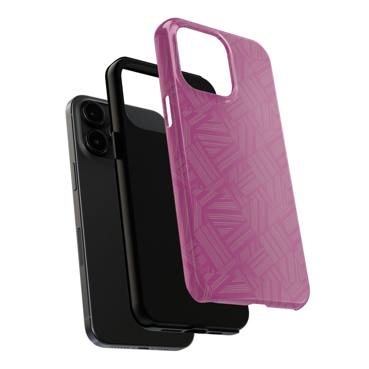 Magenta Geo Pattern Tough Phone Case — Protective Floral-Style Abstract Design, wireless charging iphone 18 pro case showing its flexible inner liner.