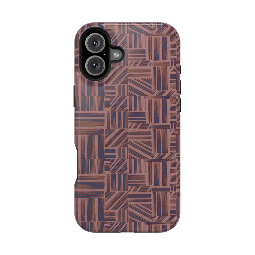 MagSafe Impact Resistant Phone Case - Geometric Brown Pattern, Dual-Layer Protection, detailed rear camera fit; impact resistant iphone 17 pro max case