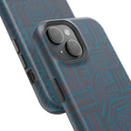 Impact Resistant Phone Case-20% OFF Entire Order, And Free Shipping, Teal Geometric MagSafe case shown with triple-camera phone and magnetic interior; impact resistant iphone 17 case-20% OFF Entire Order, and Free Shipping.