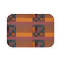 Geometric Patchwork Bath Mat — Warm Rust & Ochre Plaid Design