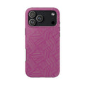 Magenta Geo Pattern Tough Phone Case — Protective Floral-Style Abstract Design, wireless charging iphone 18 pro case shown from the back.