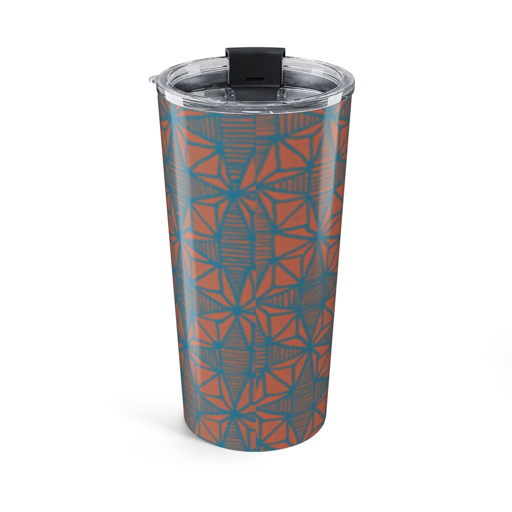 Stylish 20oz Geometric Pattern Tumbler showcasing a vibrant blue and orange kaleidoscope design tumbler, perfect for travel and daily use.