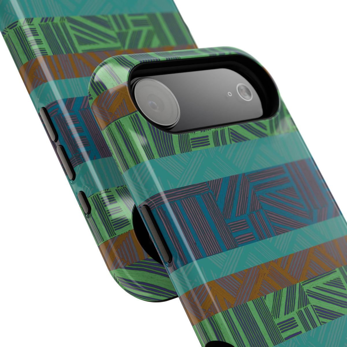 Geometric Green Wireless Charging iPhone 16 Pro Max Case - Impact-Resistant Dual-Layer