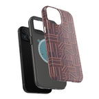 MagSafe Impact Resistant Phone Case - Geometric Brown Pattern, Dual-Layer Protection, detailed printed back and camera opening; impact resistant iphone 17 pro max case