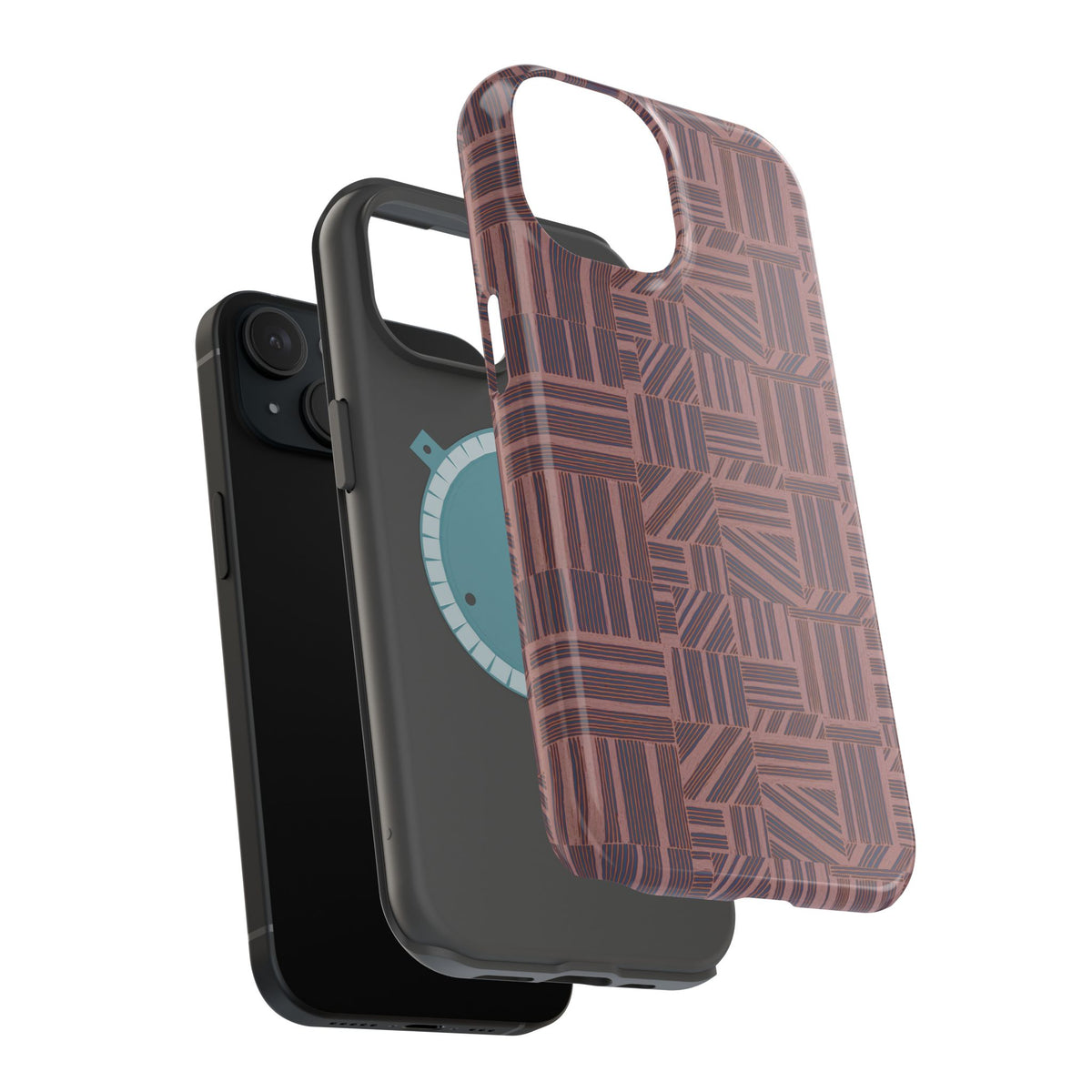 MagSafe Impact Resistant Phone Case - Geometric Brown Pattern, Dual-Layer Protection, detailed printed back and camera opening; impact resistant iphone 17 pro max case