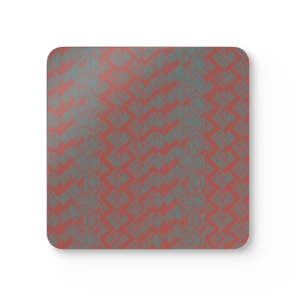 Abstract Red Chevron Coaster Set (4) — Modern Geometric Cork-Back Drink Coasters