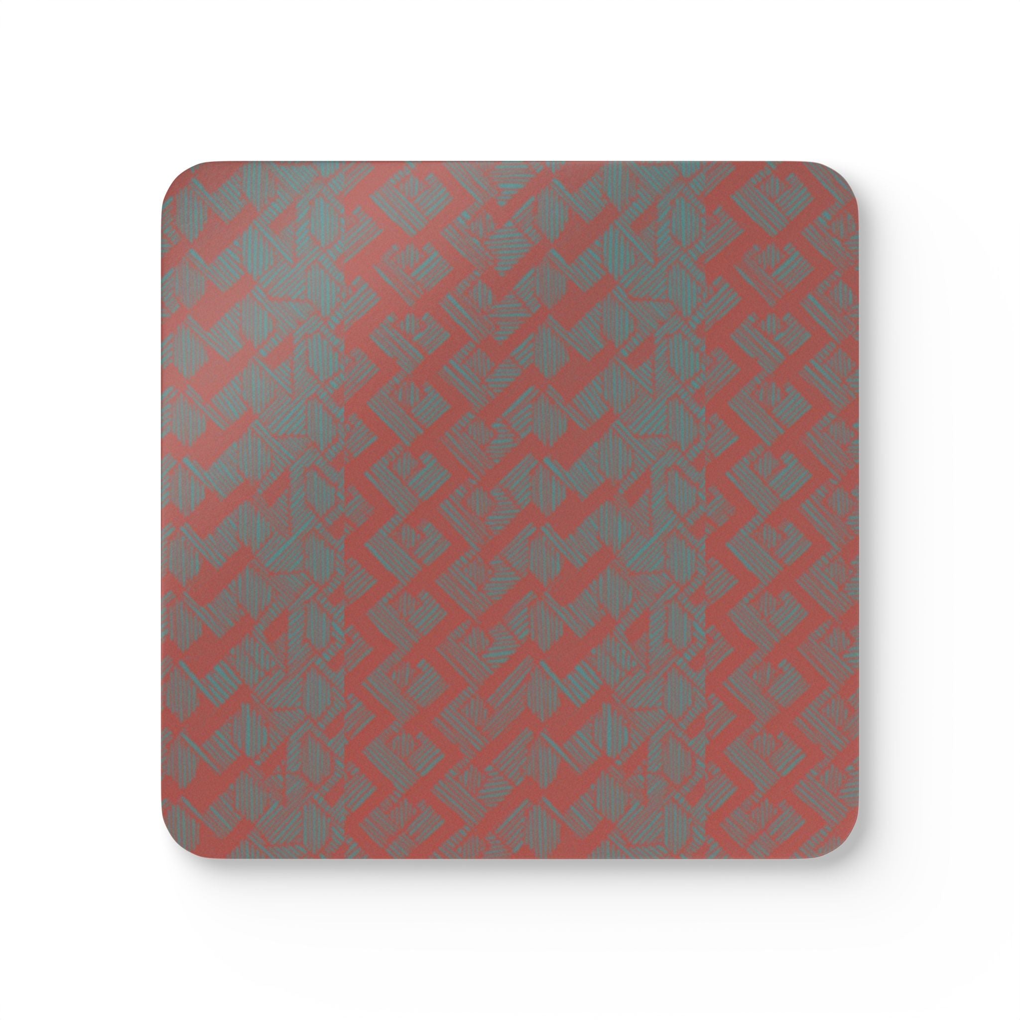 Abstract Red Chevron Coaster Set (4) — Modern Geometric Cork-Back Drink Coasters