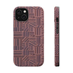 MagSafe Impact Resistant Phone Case - Geometric Brown Pattern, Dual-Layer Protection, detailed side profile; impact resistant iphone 17 pro max case