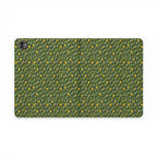 Green Botanical Pattern Tablet Folio Case, a vegan leather tablet case displaying a nature-inspired botanical design in green and golden tones