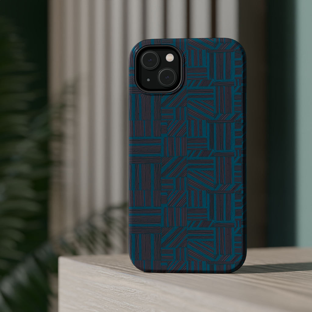 Impact Resistant Phone Case-20% OFF Entire Order, And Free Shipping, Teal Geometric MagSafe phone cover with raised protective lip; impact resistant iphone 17 case-20% OFF Entire Order, and Free Shipping.
