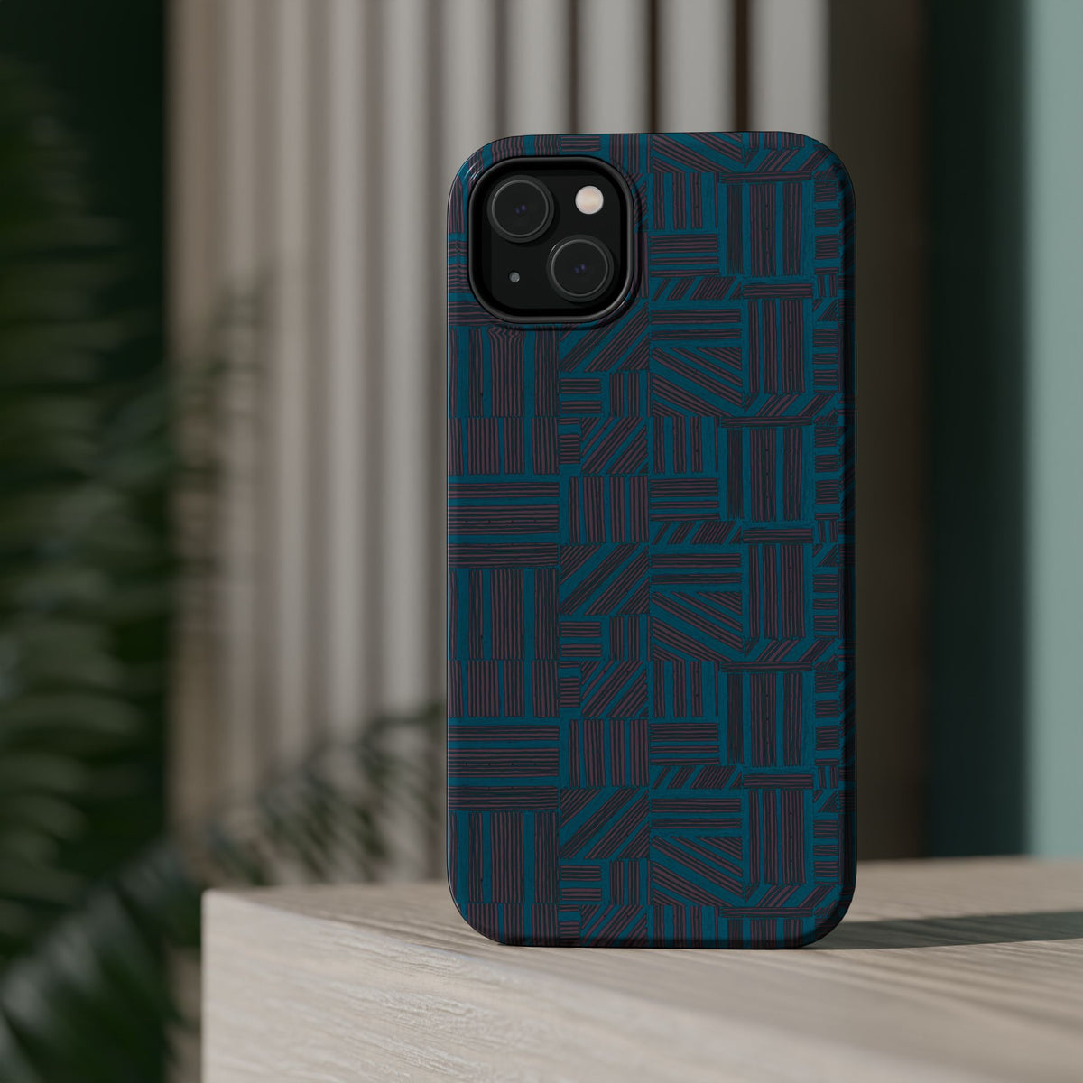 Impact Resistant Phone Case-20% OFF Entire Order, And Free Shipping, Teal Geometric MagSafe phone cover with raised protective lip; impact resistant iphone 17 case-20% OFF Entire Order, and Free Shipping.
