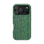 Green Magnetic Phone Case — 2-Layer Geometric MagSafe-Compatible Impact-Resistant Cover, green magnetic phone case- price match with CASETiFY and Casely, exploded magnetic case construction view.