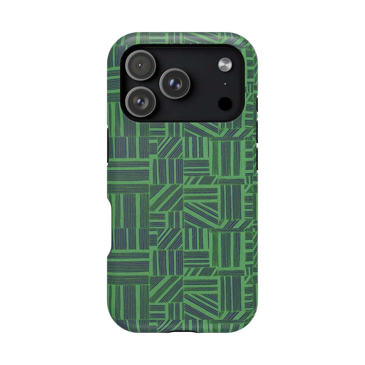 Green Magnetic Phone Case — 2-Layer Geometric MagSafe-Compatible Impact-Resistant Cover, green magnetic phone case- price match with CASETiFY and Casely, exploded magnetic case construction view.