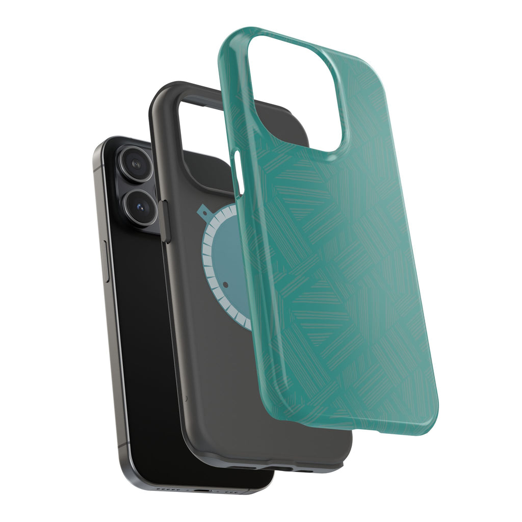 Magnetic Impact-Resistant Phone Case — Teal Geometric Protective Cover, magnetic iphone 18 pro case bottom edge and port detail