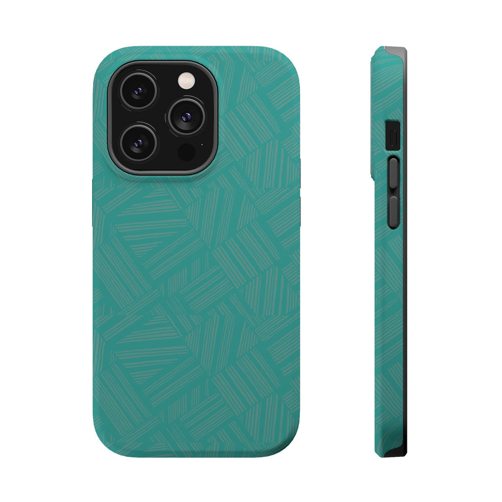 Magnetic Impact-Resistant Phone Case — Teal Geometric Protective Cover, magnetic iphone 18 pro case side profile and camera protection