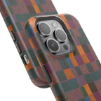 Impact-Resistant Phone Case — Retro Checkerboard Pattern, Fractyl wireless charging iphone 18 pro case featuring a vivid artisan checkerboard design and raised protective lip.