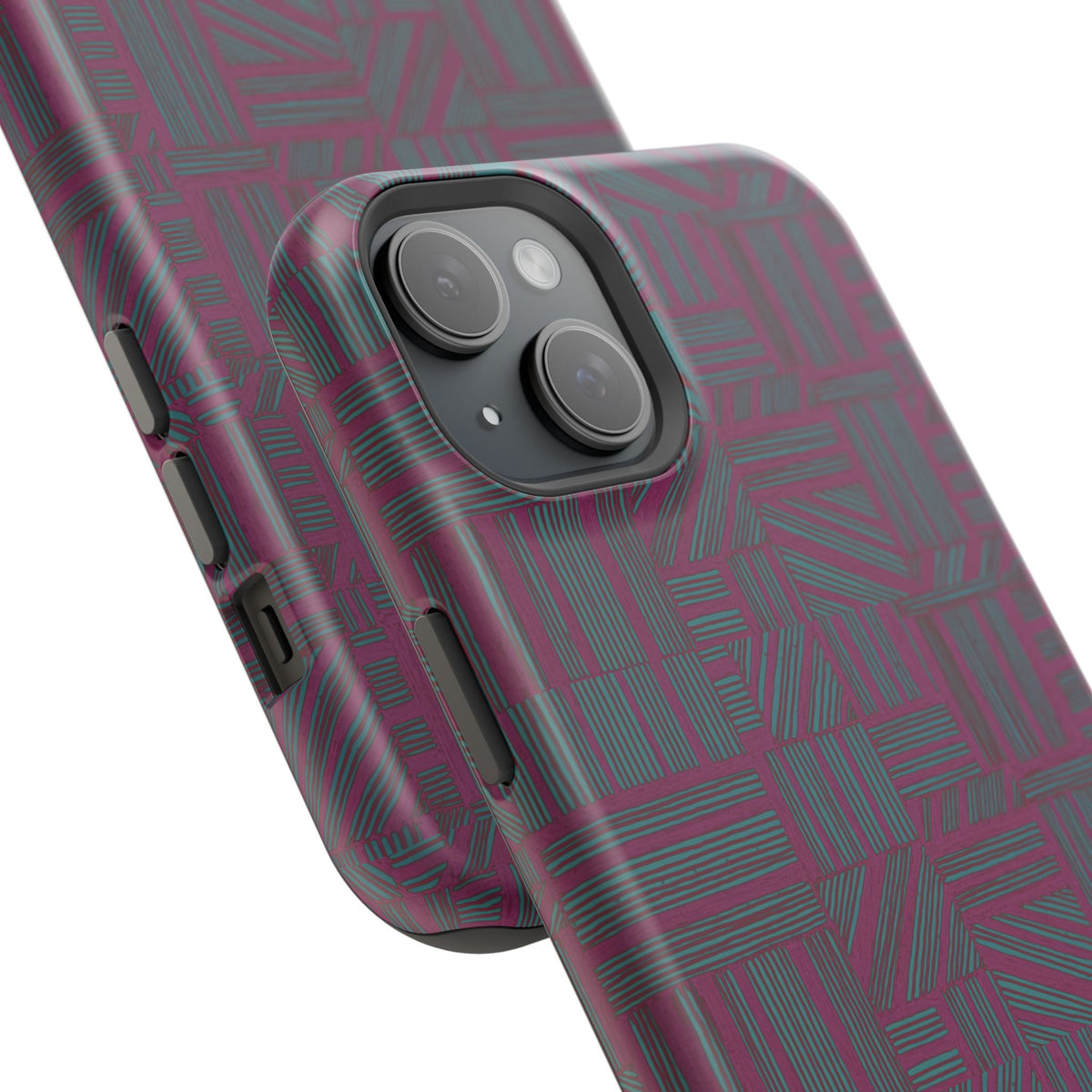 Slim Protective iPhone 16 ProMax Case With MagSafe, Dual-Layer Plum Geometric Design