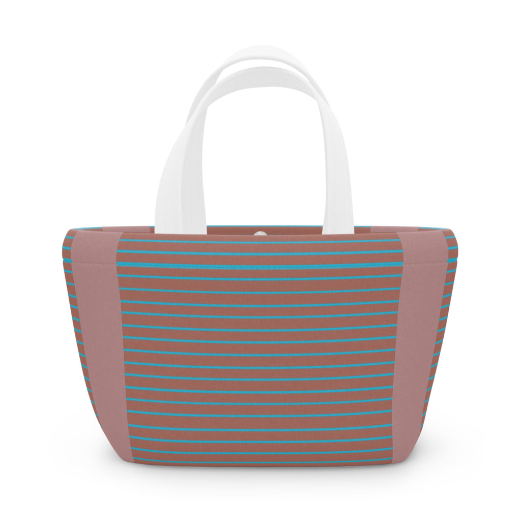Striped Retro Lunch Bag – Teal & Terracotta Compact Insulated Tote