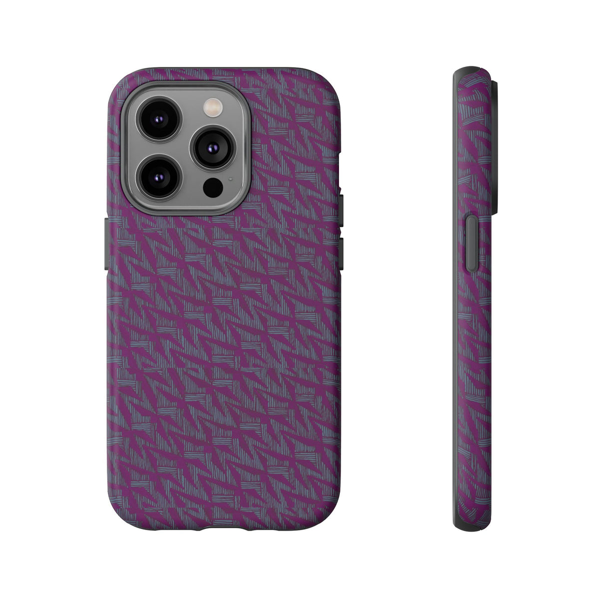 Purple Geometric Tough Phone Case — Protective Slim Phone Cover, rear view with large camera opening, shockproof iphone 17 pro cover