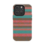 Striped Tribal Tough Phone Case — Retro Teal & Coral Protective Cover featuring a triple-camera cutout and protective fractyl shockproof iphone 17 pro case design