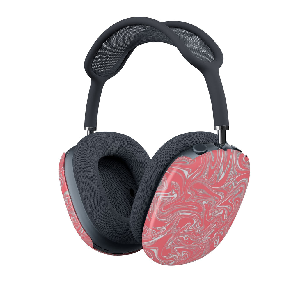 Pink Marble AirPods Max Shell Case — Swirl Protective Covers for Headphones, shown fitted on AirPods Max from the opposite angle with lightweight protective pink marble covers; stylish airpods max shell case.