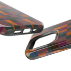 Impact-Resistant Phone Case — Retro Checkerboard Pattern, Fractyl wireless charging iphone 18 pro case showing the premium printed back and accessible side buttons.