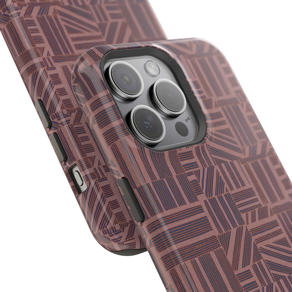 Impact Resistant Iphone 17 Pro Max Case - MagSafe Dual-Layer Geometric Brown Design