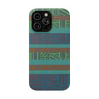 Green Geometric Stripe Phone Case — Impact-Resistant, wireless charging iphone 16 pro max case shown on a modern triple-camera smartphone.