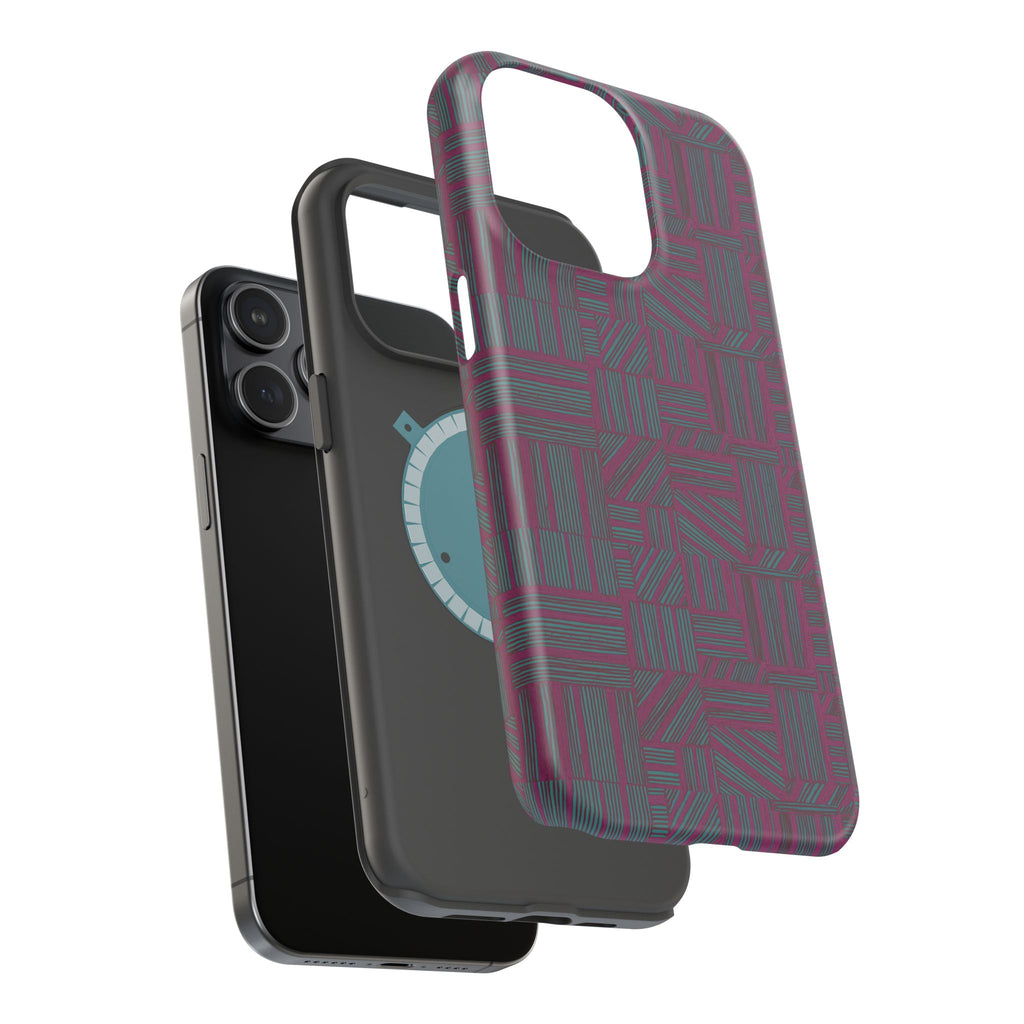 Slim Protective iPhone 16 ProMax Case With MagSafe, Dual-Layer Plum Geometric Design