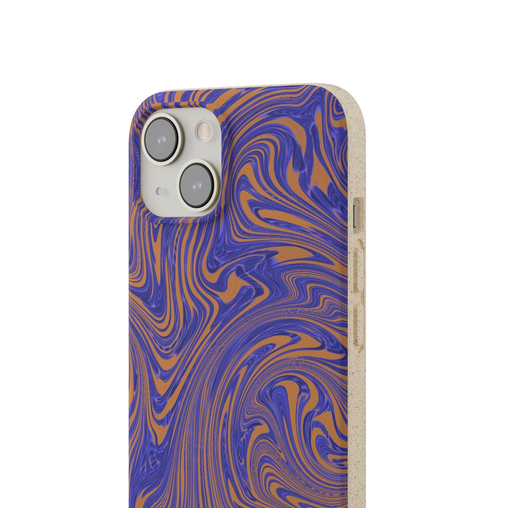 Biodegradable Marble Swirl Phone Case — Purple & Orange Eco-Friendly Protective Cover, detailed artistic marbling; protective biodegradable case _CASETiFY5 alternative.