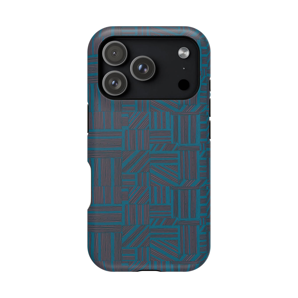 Impact Resistant Phone Case-20% OFF Entire Order, And Free Shipping, Teal Geometric MagSafe case with continuous teal geometric lines; impact resistant iphone 17 case-20% OFF Entire Order, and Free Shipping.