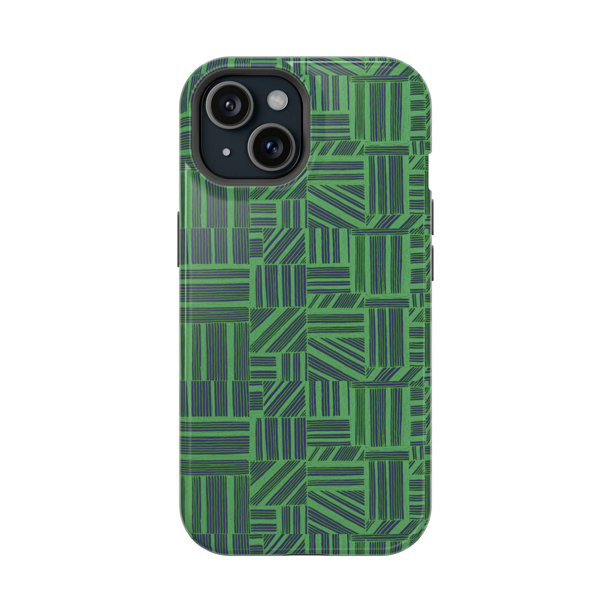 Green Magnetic Phone Case — 2-Layer Geometric MagSafe-Compatible Impact-Resistant Cover, green magnetic phone case- price match with CASETiFY and Casely, green impact-resistant phone cover.