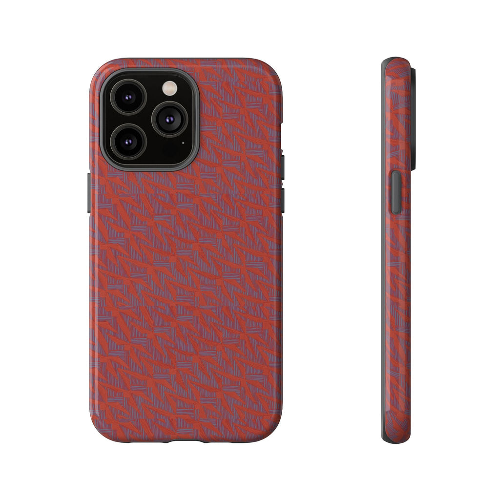 Red Pebble Texture Tough Phone Case — Rugged Shockproof iPhone Cover, wireless charging iphone 17 promax case in a red patterned back view