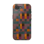 Impact-Resistant Phone Case — Retro Checkerboard Pattern, Fractyl wireless charging iphone 18 pro case shown in a front view with camera and button clearance.
