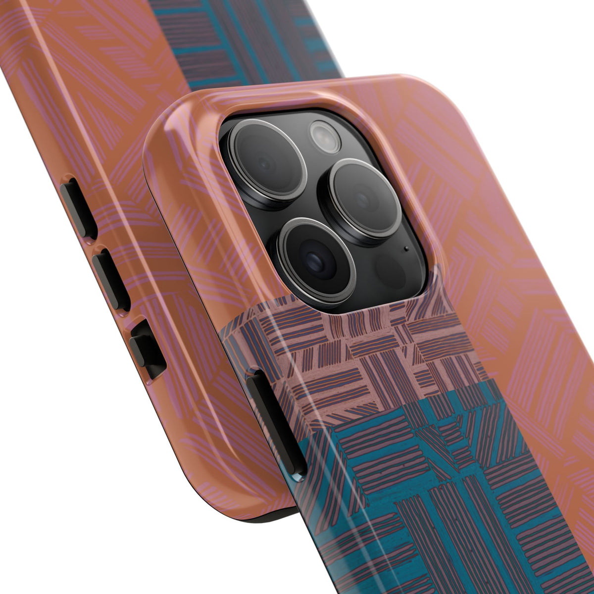 Abstract Geometric Tough Phone Case — Retro Block Pattern, retro iphone 18 pro max case displayed as a protective two-piece construction around a smartphone.