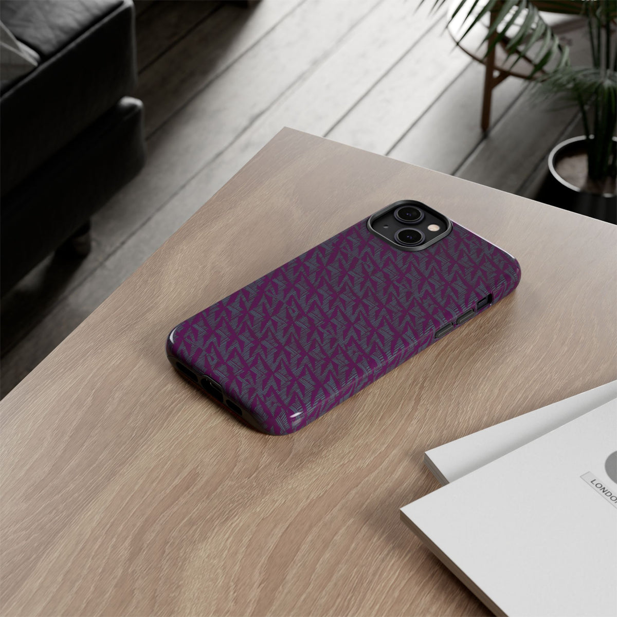 Shockproof Iphone 17 Pro Cover, Purple Geometric Dual-Layer TPU Case, UV-Protected