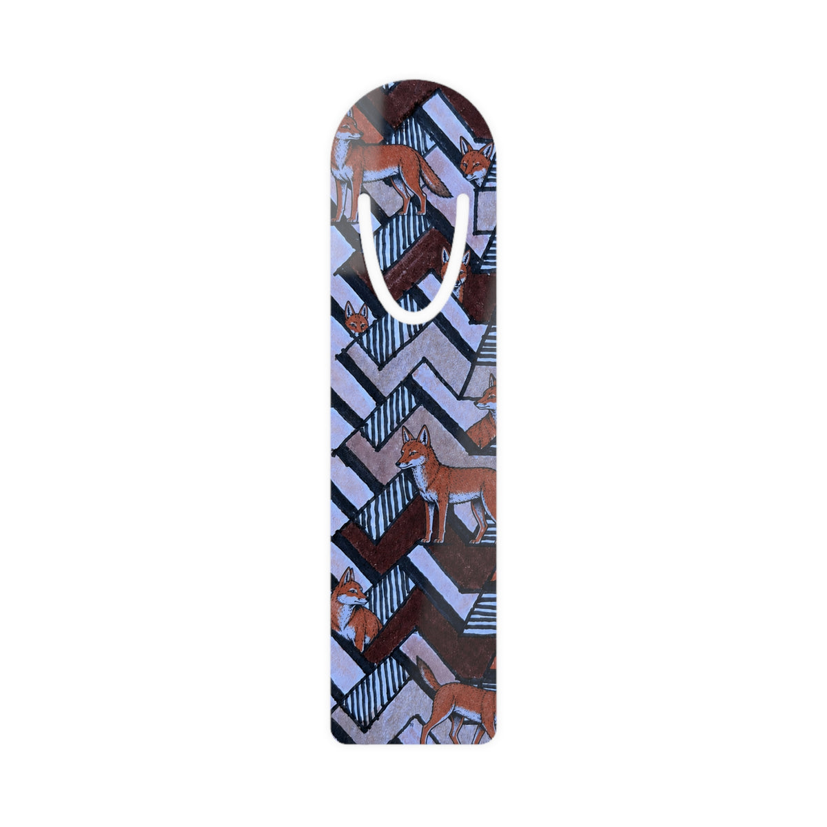 Horse Pattern Metal Bookmark – Geometric Fox & Pony Design, colorful foxy page marker with repeating fox pattern and secure U-shaped slot
