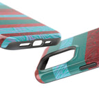 Striped Teal & Coral Magnetic Impact Phone Case protective bottom cutouts, Fractyl magsafe compatible iphone 18 pro max case