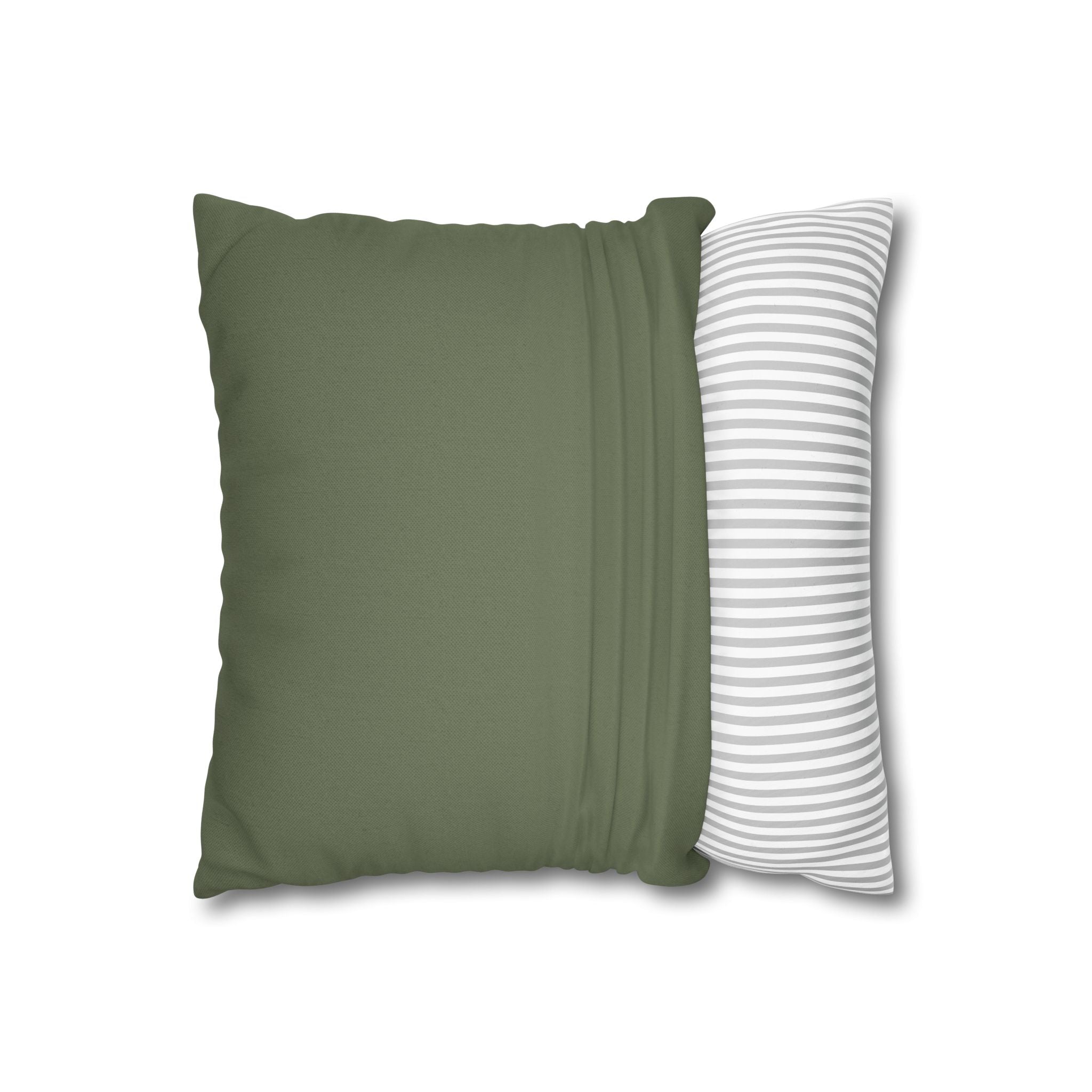 Back view of the Green Retro Dot Pattern Pillowcase — Spun Polyester Square Pillow Cover showing a solid green fabric paired with a striped side, perfect for adding subtle texture.