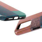 Abstract Geometric Tough Phone Case — Retro Block Pattern, retro iphone 18 pro max case featuring a close-up of its raised camera protection and geometric print.