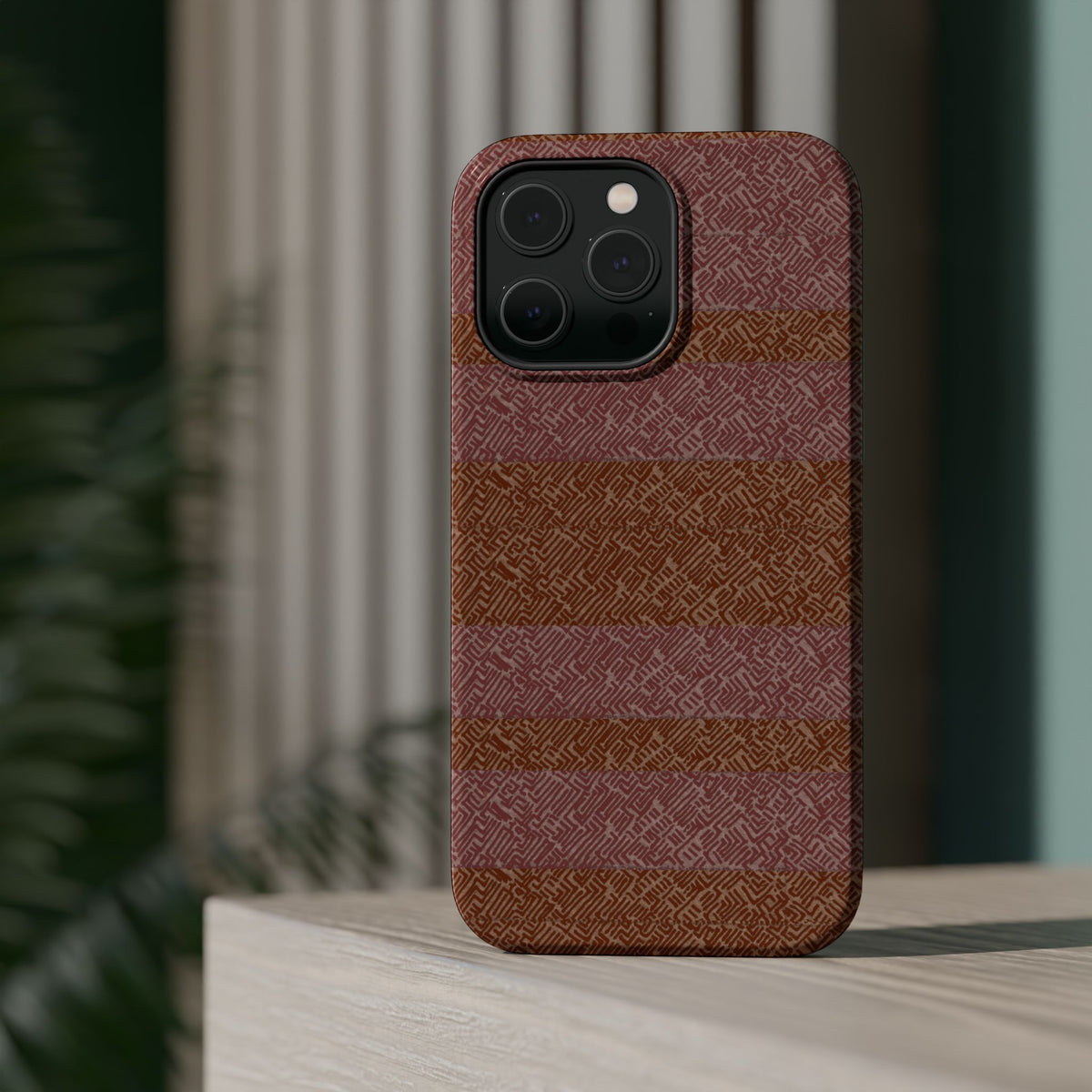 Striped Leather-Texture Magnetic Phone Case — Impact-Resistant iPhone Cover, slim wireless charging iphone 18 pro max case side view