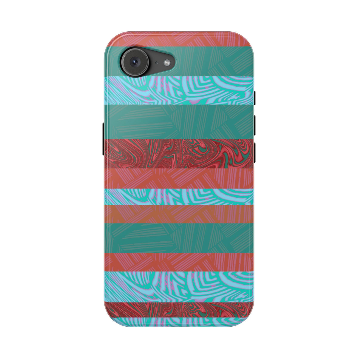 Striped Teal & Coral Magnetic Impact Phone Case vibrant teal and coral phone cover, Fractyl magsafe compatible iphone 18 pro max case