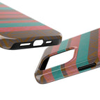 Striped Tribal Tough Phone Case — Retro Teal & Coral Protective Cover with open port cutouts and a durable two-piece fractyl shockproof iphone 17 pro case design